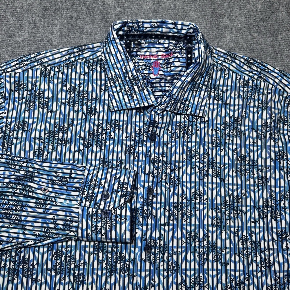 Visconti Black  XL‎ Button Up Floral Striped Mixed Pattern L/S Velvet Stripes